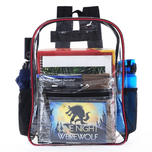 Transparent Heavy Duty Backpack with Black and Red Contrast Seams - Picture 2 of 7